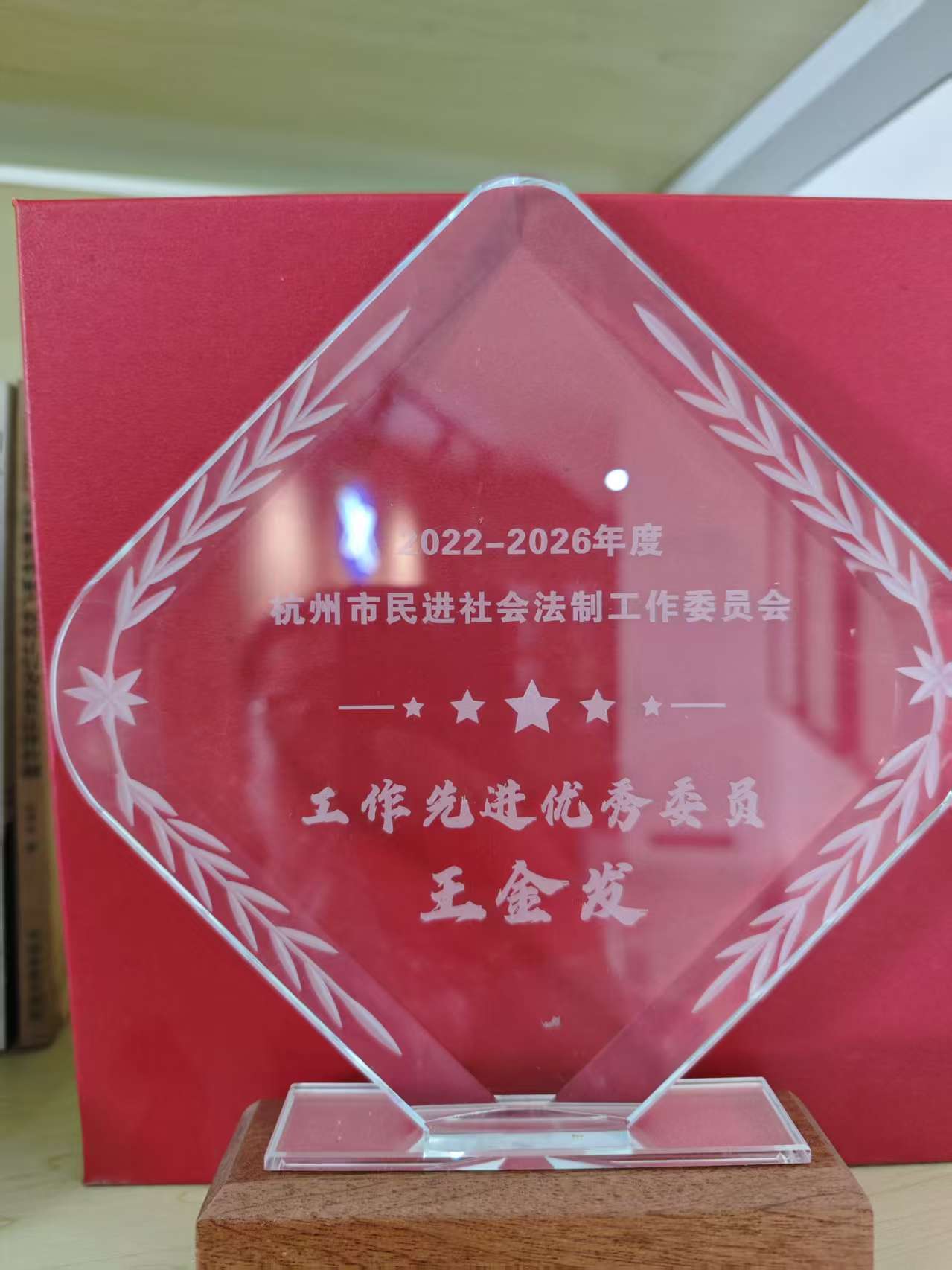 王金发律师 · 2022—2026年度工作先进优秀委员证书照片